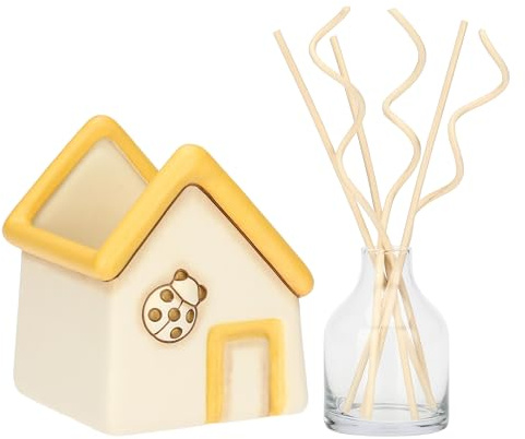 Thun - Porta diffusore a forma di casetta con coccinella in ceramica, 11,4x11,2, altezza 12,9 cm, collezione THUN Fragrances