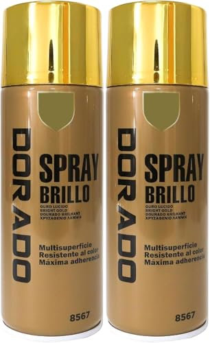 MORE FREE-Pintura Spray Dorado Brillo Multicolor Profesional 400ml Adecuado Metal Madera y Plástico Pack de 2 unidad