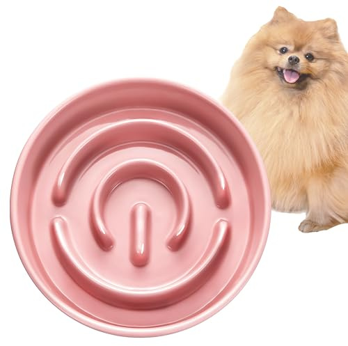 Ceramic Slow Feeder Dog Bowl for Small Breed, Dog Slow Feeder Bowl for Fast Eaters, Slow Feeder Cat Bowl, 14oz, Salmon Pink