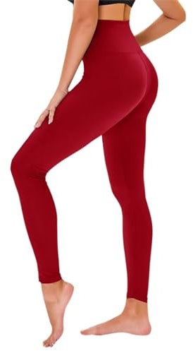 TNNZEET High Waist Leggings Damen Elastische Leggins Weiche Sporthose für Sport Gym,Rot,L-XL