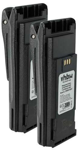 vhbw 2x Battery compatible with Motorola DP1400, DP1000, EP450, CP380, CP360 Radio, Walkie-Talkie (2500 mAh, 7.2 V, NiMH) + Belt Clip