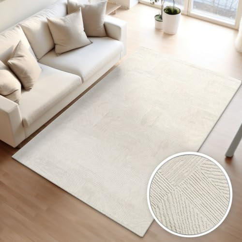 TT Home Wohnzimmer Teppich Esszimmer Kurzflor Boho Design Skandinavisch Abstrakt Unifarben Hoch-Tief-Effekt Moderner Style, Größe:160x220 cm