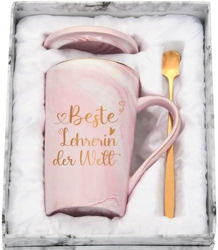 CHUIN DRUCK Tasse Geschenk für Beste Lehrerin der Welt Abschiedsgeschenk Lehrerin Geschenk Tasse Abschied Grundschule Lehrerinnen Abschied Ruhestand Geschenke, 400ml Rosa