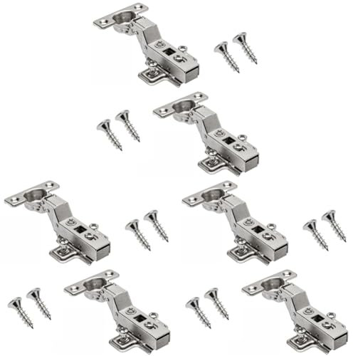 GTV - 2 x Minischarnier mit Dämpfung, Topfdurchmesser 26 mm - Scharnier Innenanschlag - Montageplatte H:0 mit Euroschrauben - stiller Verschluss - Clip-On-Kette (Packung mit 3)