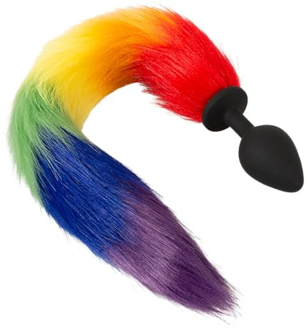 You2Toys Fluffy Tail Analplug Regenbogen/Schwarz 3,5 cm | erotisch, anale Stimulation, fluffiger Puschel, 1er Pack