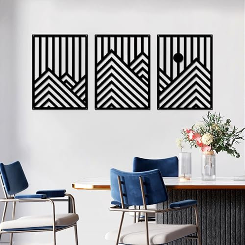YiYa 3 Stück Metall Minimalistische Wanddekoration Abstrakte Boho-Metall-Wanddekoration Berg Wandkunst für Zuhause Wohnzimmer Schlafzimmer