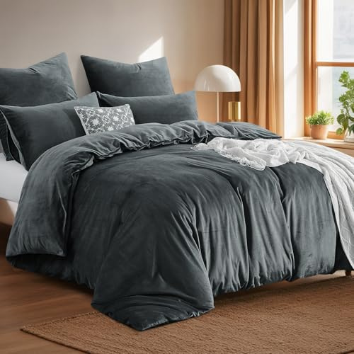 Tifschlaf Winter Flanell Bettwäsche 200x220 - Warme Flauschig Winterbettwäsche Samt Plüsch Cashmere Touch Bettbezug + 2 Kissenbezüge 80x80 mit Reißverschluss, Grau