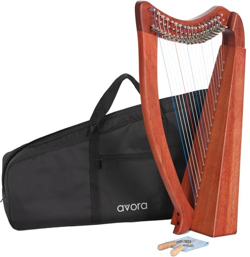 Avora Keltische Harfe 19 Saiten aus Mahagoni – Handgefertigte Harfe mit Tasche & Stimmschlüsseln – Diatonisch in Es-Dur - Mit Feinstimmern & Hakenmechanik - Leicht & kompakt für flexible Nutzung