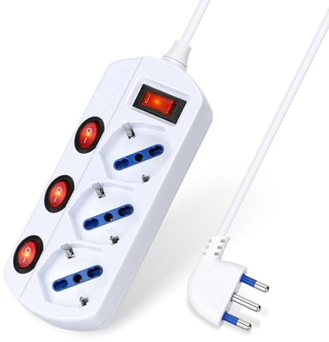 Aigostar Multipresa Ciabatta Elettrica 3 Posti Con Interruttori Indipendenti, Presa 16A P40, 250V MAX.2300W Con Protezione Sovraccarico, Cavo 1,5m, Colore Bianco