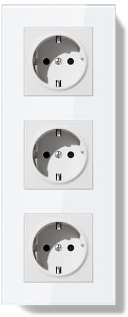 BSEEDLIFE Enchufe Pared,Enchufes Normas Europeas Schuko,228 * 86mm 3 Gang 16A,Marco de Cristal,Fácil Instalación,Blanco