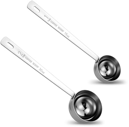 Set di 2 misurini da caffè con manico lungo, in acciaio inox, 1 cucchiaio e 2 cucchiai dosatori da 15 ml e 30 ml, per caffè, latte in polvere, frutta in polvere