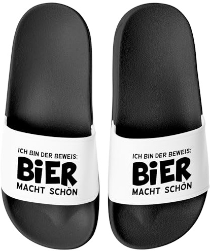 MoonWorks® Badeschlappen Herren Damen Unisex mit Spruch Aufdruck Bier macht schön Badelatschen Urlaub JGA