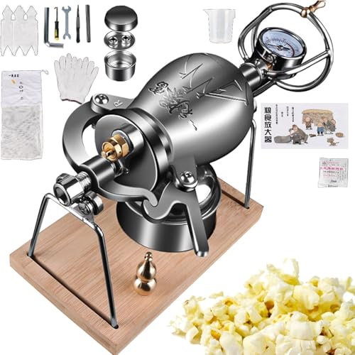 Popcorn Poppers, pentola a Pressione in Acciaio Inox, Macchina per Popcorn Vecchio Stile con manometro di precisione e Base per Feste in casa (328 ml)