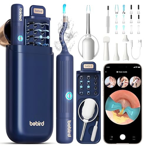 Earsight Earwax Removal Camera Light Tool Set, Flexible Wireless Otoscope, Painless Visual Tweezer Remover, Portable Ear Cleaning Kit for Adults/Children (Blue, I35R)