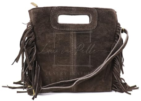 Lusso in pelle Genuine Italian Suede Tassel Handbag Crossbody Bag with Adjustable Detachable Straps (Chocolate)