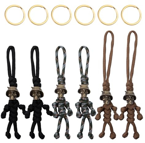 Sxutop 6 Stück Skelett Soldaten Geflochtene Schlüsselanhänger Paracord | Totenkopf Moto Schlüsselanhänger,Hängende Fallschirmjäger Seil Anhänger für Tasche, Motorrad, Schlüsselzubehör