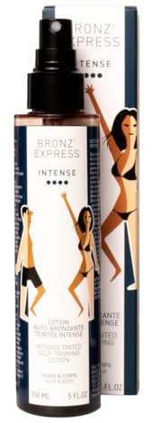 BRONZ'EXPRESS Lotion Auto-Bronzante Teintée Intense 150 ml Autobronzant Visage et Corps Bronzage Profond Sans Traces Marque Iconique Familiale Française Depuis 1960 Nouveau Format