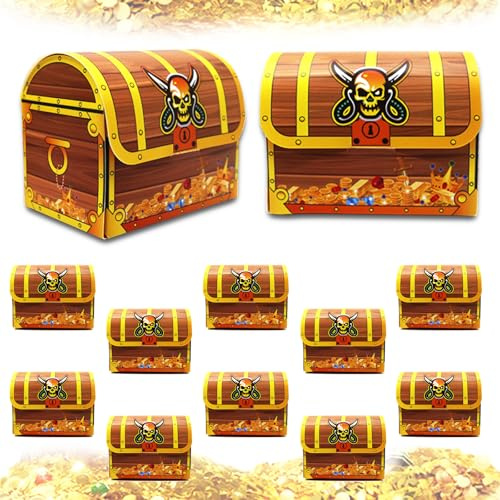 10 Stück Piraten Schatzkiste, Mini Pirat Schatztruhe Kinder Set, Piraten Treat Box für Kindergeburtstag Party, Geschenkbox Schatztruhe Pappe für Piraten Mottoparty und Mitgebsel