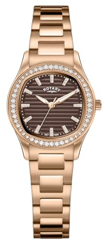 Rotary Ladies Brilliance Stone Set Dial Rose Gold Plated Stainless Steel Bracelet Watch