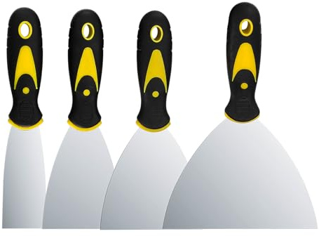 Wallpaper Scrapers, 1.5'', 3'', 4'', 5'' Wide Putty Knife Set, Metal Spackle Knives Paint Tools for Wallpaper/Decals/Drywall Finishing/Plaster Scraping (4 Pack)