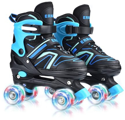 ERNAN Rollschuhe Kinder Verstellbar.komfortabl LED Rollerskates für Jugendliche und Anfänger.4 Größen verstellbar,Rollschuhe für Mädchen,Jungen und Anfänger (Blue, M)