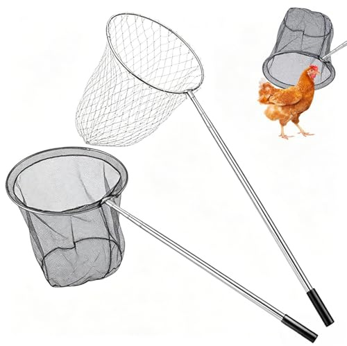 Hühnerfänger, 2 Stück Fangnetz Set Edelstahl Hühnernetze Skalierbares Hühnerfänger Geflügelzuchtgeräte für Enten Gänse Puten Fische Etc