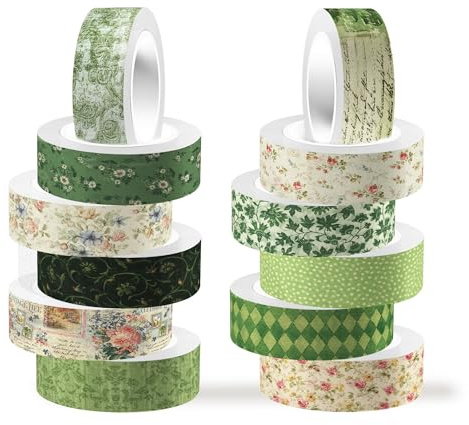 CC HOME Frühling Washi Tape Vintage Set Grün 12 Rolle,Blumen MaskingTape Dekoratives Klebeband Stickers Scrapbook Zubehör Journaling Zubehör Hochzeit Tagebuch DIY Kunsthandwerk