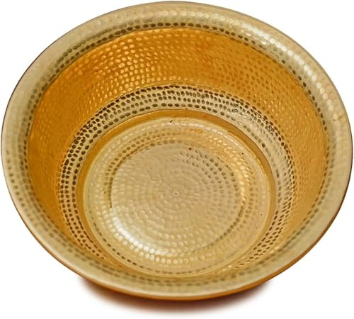 100% Handmade Copper Bowl for Pedicure, Portable Foot Bath Basin with Curled Rim, Metal Fire Pit for Camping Picnic, Large Capacity Foot Tub for Home Wedding(Brass,40cm)