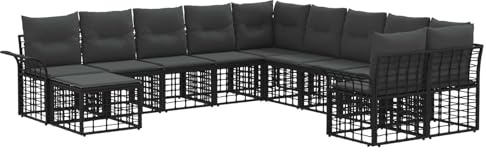 vidaXL Outdoor-Sofagarnitur 11 pcs Schwarz und Dunkelgrau Polyester, Modernes, wetterfestes Gartensofa-Set, gemütliche Lounge, verstellbare Füße, modulares Design