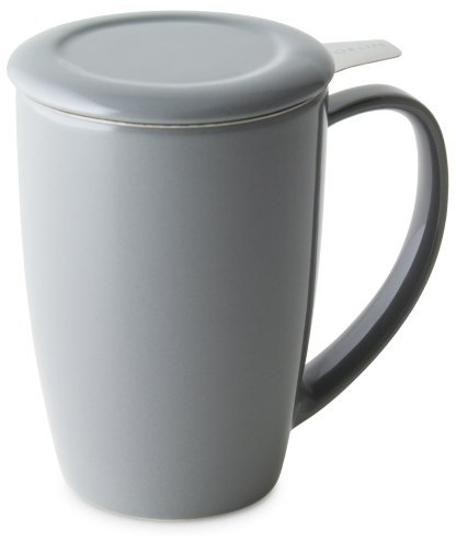 FORLIFE Curve - Tazza da tè con infusore e coperchio, 425 ml, porcellana, grigio, 15-once, 443 ml