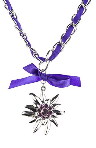 Trachtenkette Edelweiss mit Satinband Schleife und eleganten Gliedern Halskette für Dirndl und Lederhose (Lila)