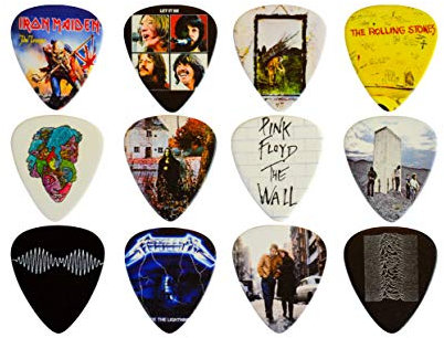 Gitarren Pick Set mit 12 klassischen Alben. Gitarren Plektren für jeden Gitarristen. Doppelseitiger Druck. 0,46, 0,71, 0,81, 0,88, 0,96 und 1,2 mm Plektren für Gitarre (Set 2)