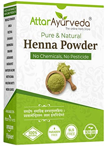 Attar Ayurveda Polvo de henna natural para el color y el crecimiento del cabello, reduce la caída del cabello, 100 % natural, sin añadir, preservativo, sin tinte químico, 200 g