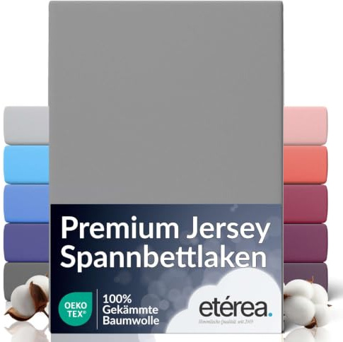 etérea Jersey Spannbettlaken Premium 180x200-200x200 cm Grau Rundumgummi | 160 g/m² gekämmte Baumwolle Spannbetttuch · Rundumgummizug · bügelfrei & farbecht · OEKO-TEX Made in Green