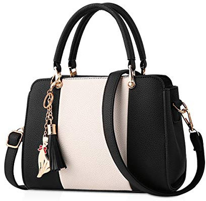 NICOLE & DORIS Damen Handtaschen Quasten Taschen Reißverschluss Schultertaschen Einkaufstasche Umhängetasche für Damen PU Leder Tasche Mit Anhänger Schwarz