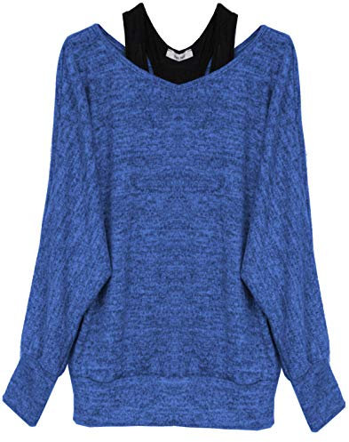 Van Der Rich ® - Oversize Oberteile Tshirt/Pullover (2 Stück) - Damen (XXL, Royalblaue Pullover)