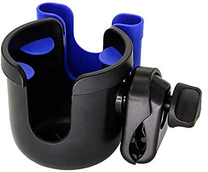 Universeller Getränkehalter, Kinderwagen-Getränkehalter mit Handyhalterung, Kinderwagen-Zubehör, Fahrrad-Wasserflaschenhalter, Laufband, Rollstuhl (schwarz) (Königsblau)