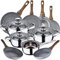 Bateria de cocina 7 piezas SAN IGNACIO Faro, acero inoxidable, con juego sartenes (18/20/22/24/26/28 cm) SAN IGNACIO Daimiel en aluminio forjado, Bateria 7pcs + 6 sartenes