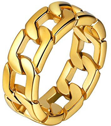 U7 Edelstahlring Herren Panzerkette Ring Gold Massiv Kettenring Hip Hop Rock Großer Fingerring Fashion Verlobungsring Modeschmuck Accessoire für Weihnacht Männer Jungen(Ring Größe 72.3)