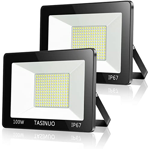 TASINUO Projecteur Exterieur LED 100W 2 Pièce, IP67 Imperméable Spot LED Extérieur, 10000LM 7000K Blanc Froid Eclairage de Sécurité, Luminaire Exterieur Pour Patio, Terrasse, Jardin, Garage, Usine