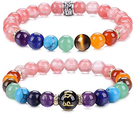UEUC Chakra-Armbänder für Frauen, Yoga 7 Chakra-Kristalle, Edelstein-Armband, 8 mm Kristall-Meditations-Energieausgleichsarmbänder(#37)