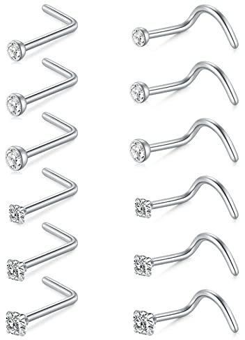 Zolure 18G Nasenpiercing Nasenring Schmuck Ohrstecker Silber Diamant Nasenpiercing Schmuck Nase Korkenzieher Edelstahl Damen Mädchen Nasenschmuck Mit Cz Top