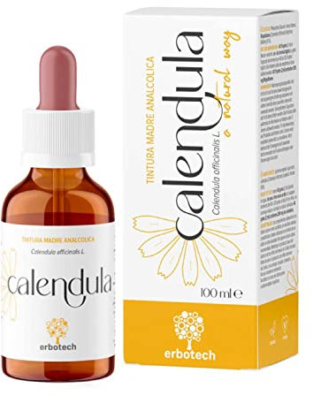 ERBOTECH, Teinture Mère de Calendula, Teinture Mère Sans Alcool à Goutte à Diluer dans l’Eau, Végétalien, Non Dérivé de Plantes OGM, Made in Italy, 100 ml