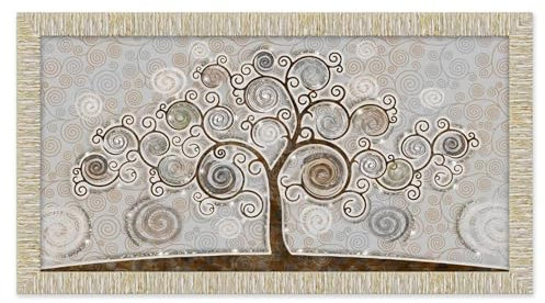 Lupia - Quadro Moderno con Cornice GIOVY Bianca Oro, Tree Mix, Stampa su Pannello in Legno con Glitter, Adatto per Soggiorno, Camera da Letto, Cucina, Ufficio, 60x110 cm, Tema Albero della Vita