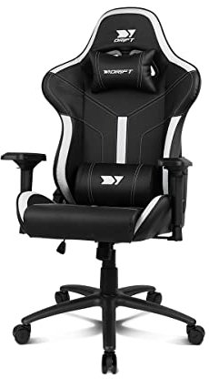 DRIFT GAMING DR350 - Silla Gaming Profesional, Polipiel, reposabrazos 4D, Ruedas silenciosas, pistón Clase 4, inclinación, cojín Lumbar y Cervical, Color Negro/Blanco