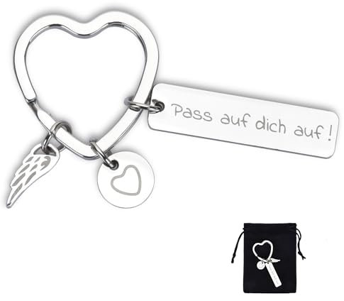 Willingood Herz Schlüsselanhänger, Silber Schutzengel Glücksbringer, Auto Schlüsselanhänger für Frauen Beste Freundin Mutter Mädchen, Geschenke zum Führerschein Weihnachten Geburtstag