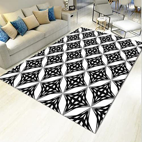 Outdoor Teppich Raute Schwarz Weiß Schmutzfangmatte Polyester Verdicken Fußmatte Außen Innen rutschfest Fussmatte Weich Fussmatten Haustür Waschbar Fussabtreter Aussenbereich Türmatte 100x150cm