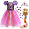 Tacobear Vestito Rapunzel Bambina Costume Principessa Ragazze con Parrucca di Rapunzel Corona Principessa Fancy Dress per Compleanno Partito Cosplay Natale Halloween Carnevale (120)