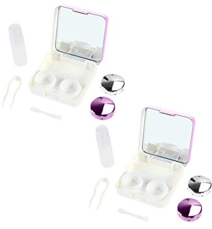 FARUTA 2pcs Contact Lens Travel Kit Case Box Container Holder with Tweezers and Solution Bottle Mirror for Women Girls(Rose Red)