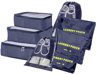 BillyBath Organizador De Maletas,bolsas De Ropa De Viaje,juego De Organizador De Maletas 8 En 1,equipaje De Viaje,Para Ropa,Zapatos,Ropa Interior,Cosméticos (Azul oscuro)